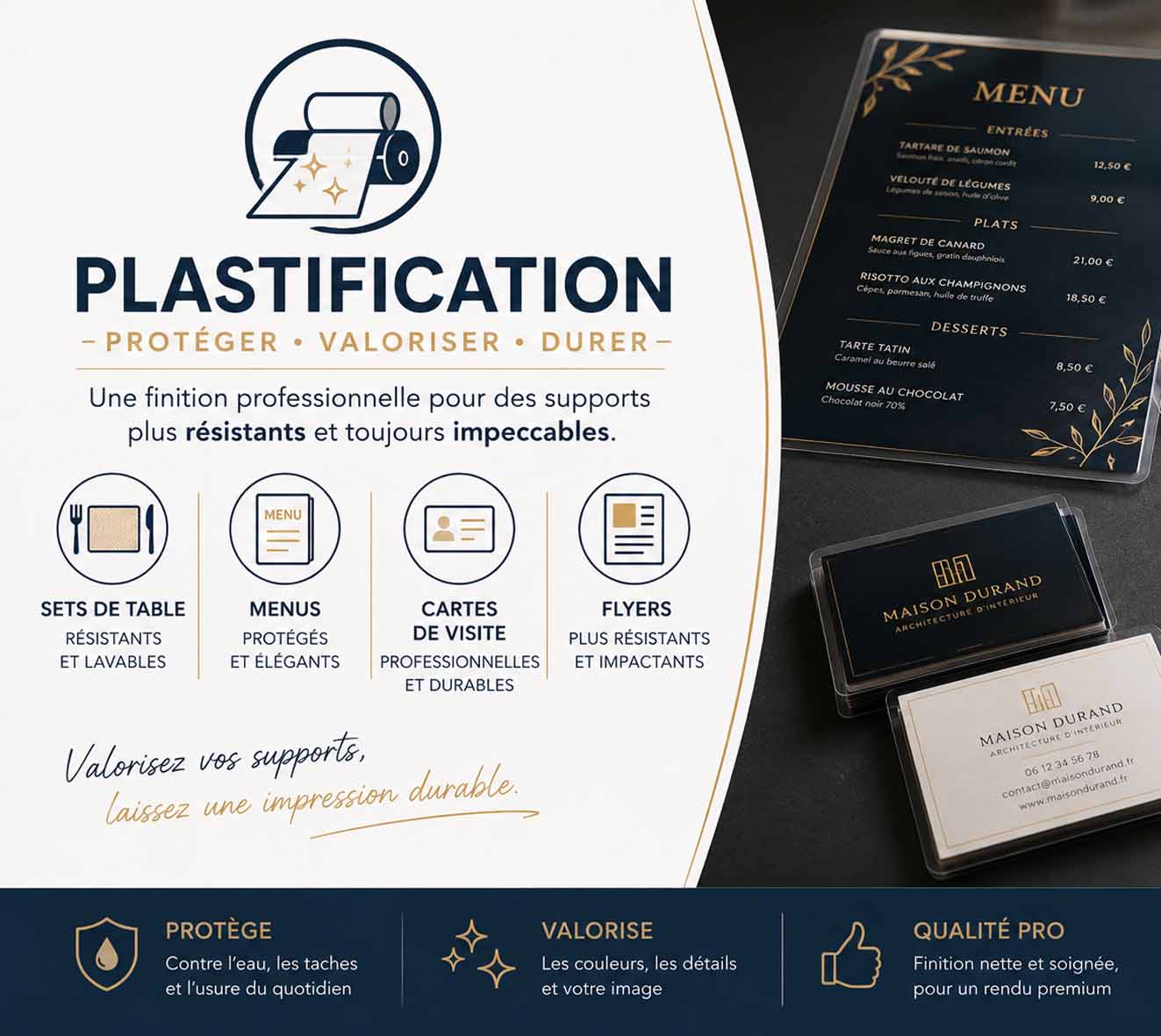 plastification de menus de restaurant et de sets de table