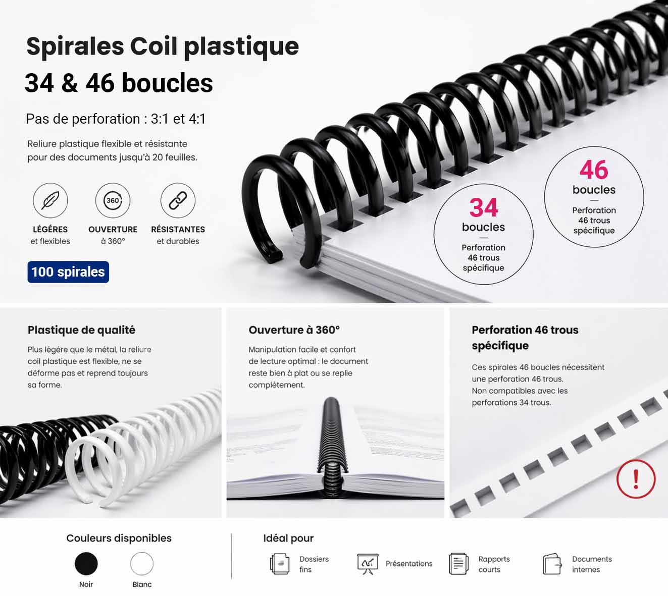 Reliure spirales coil 34 et 46 boucles