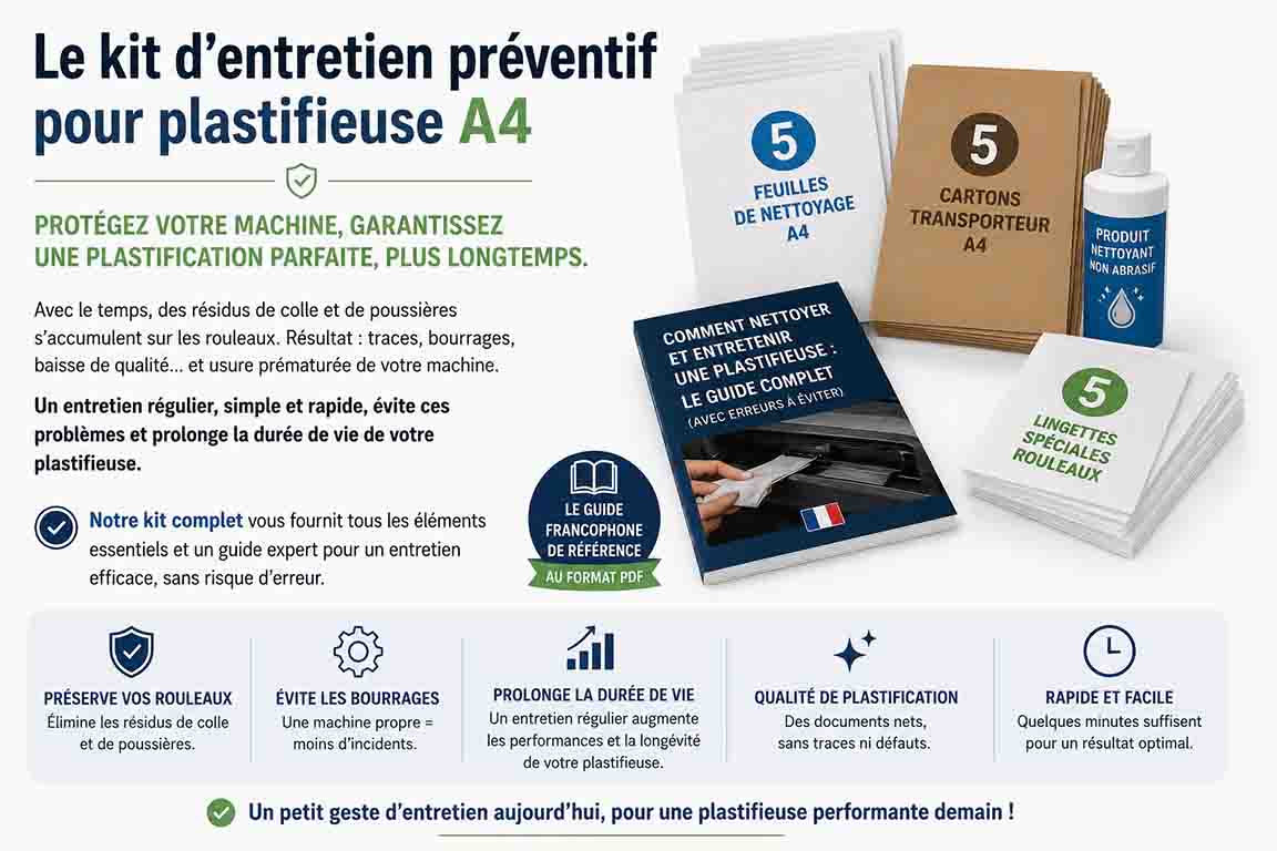 Kit d'entretien Premium de plastifieuse A4 (nettoyage, entretien, maintenance préventive, anti-bourrage) : Préservez votre machine