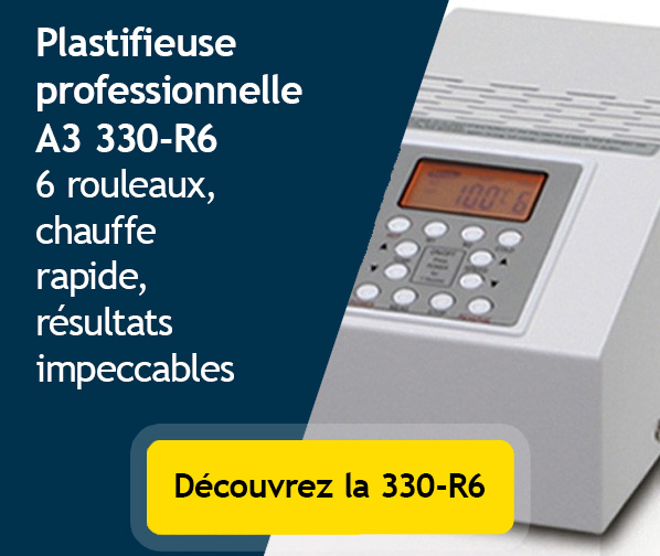 Plastifieuse professionnelle A3 330-R6 – 6 rouleaux, chauffe rapide, résultats impeccables